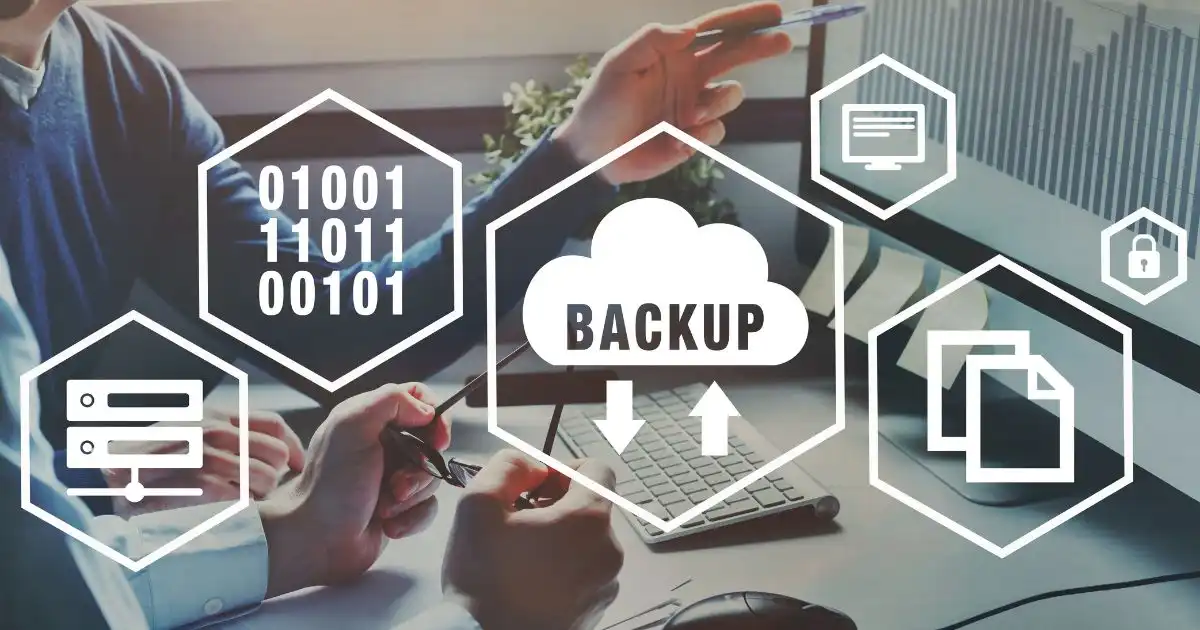 Cloud data backup icons on screen